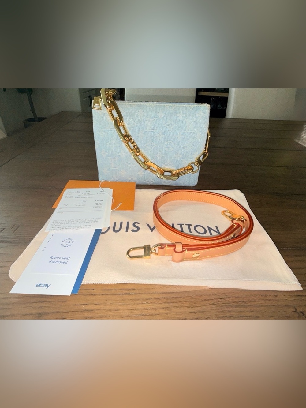 Authentic Louis Vuitton Coussin BB Sky Blue Denim Shoulder Bag